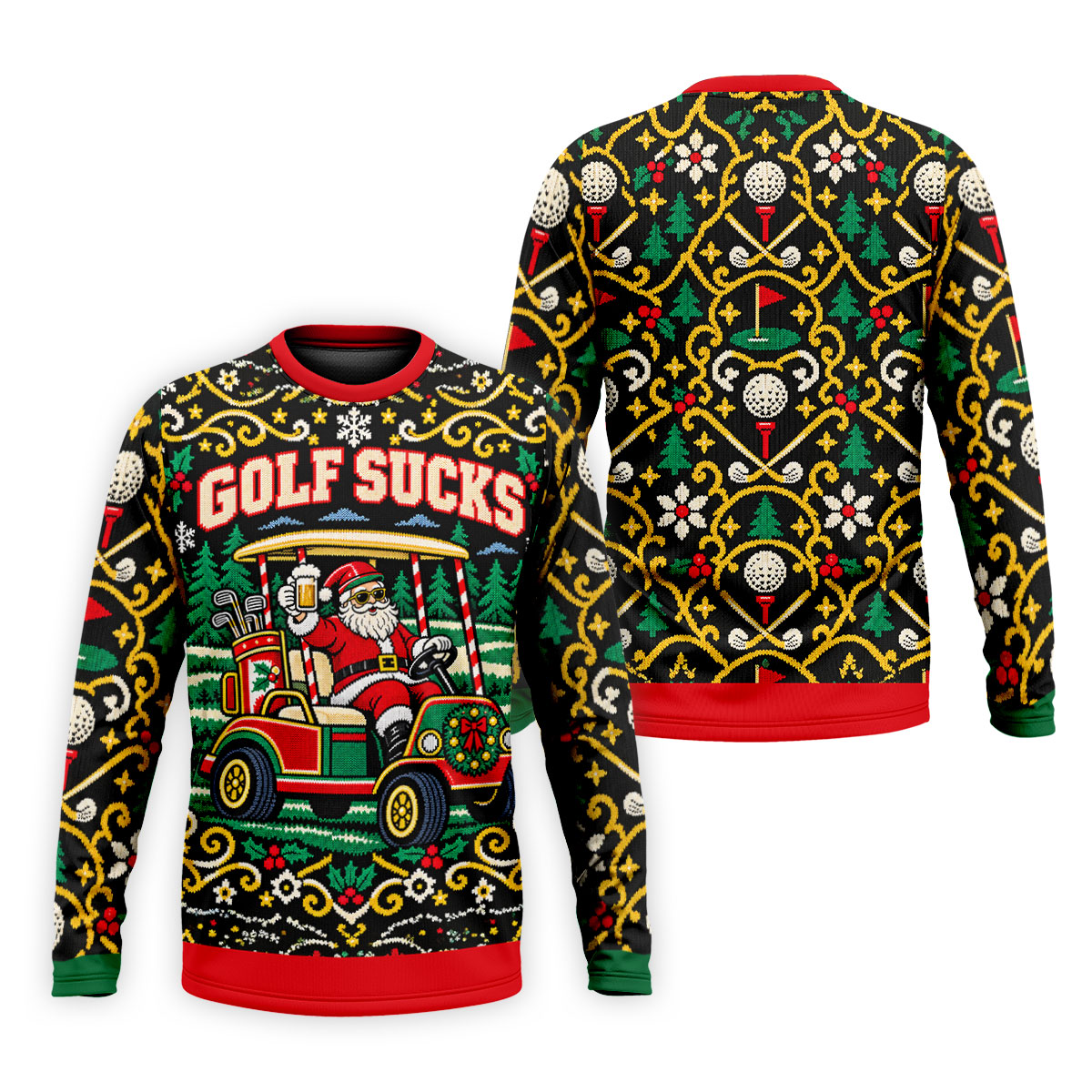 Golf Sucks Santa Cart Christmas Golf Shirt, Mens Golf Polo, Funny Mens Golf Shirts