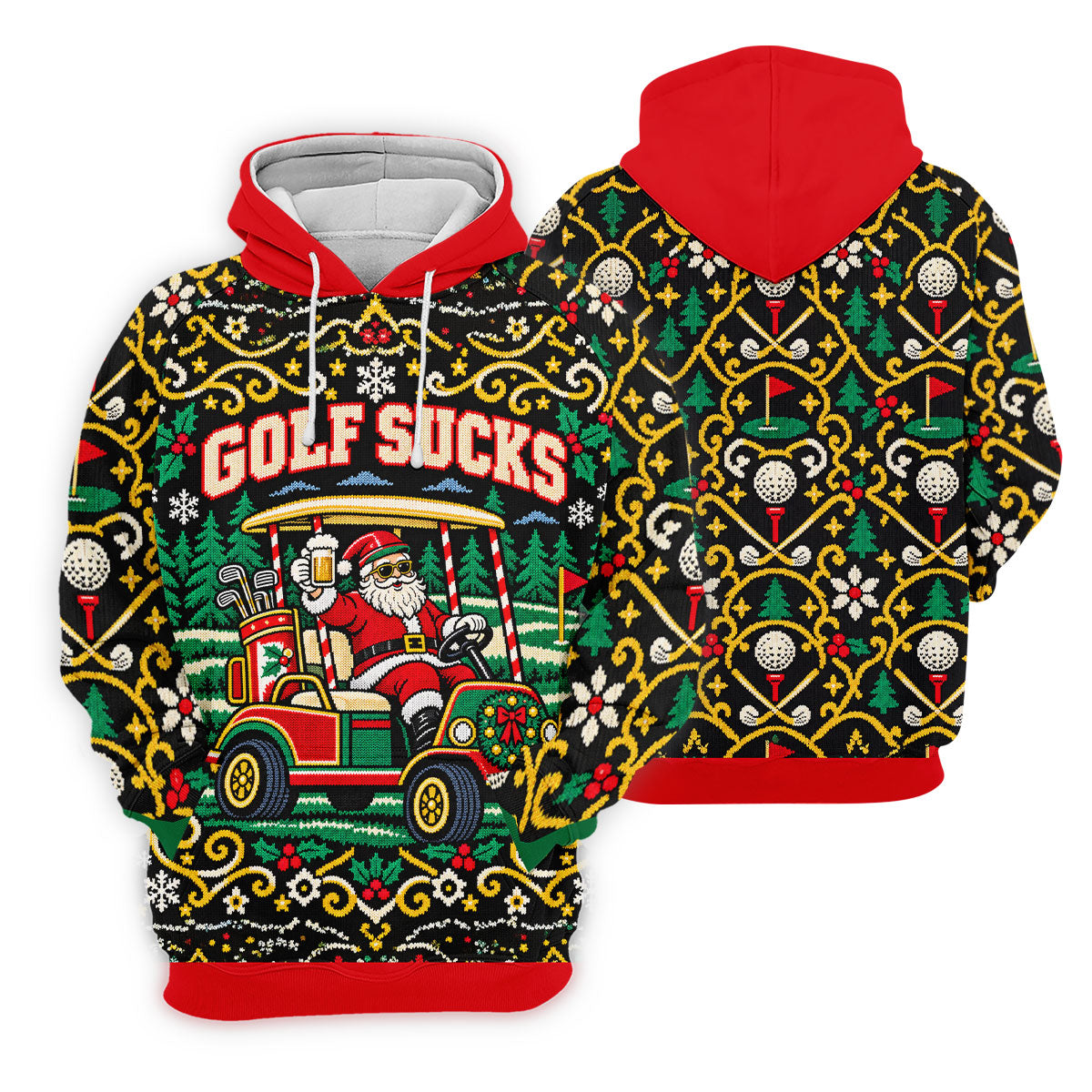 Golf Sucks Santa Cart Christmas Golf Shirt, Womens Golf Tops, Ladies Golf Shirts