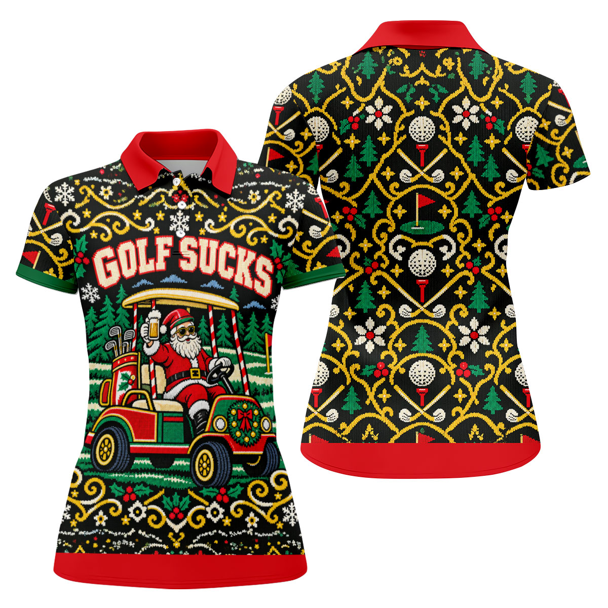 Golf Sucks Santa Cart Christmas Golf Shirt, Womens Golf Tops, Ladies Golf Shirts