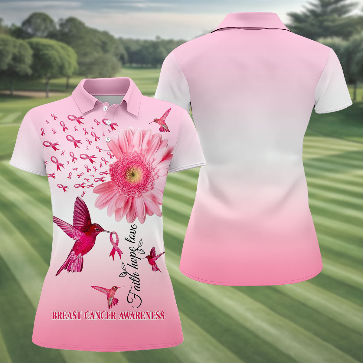 Faith Hope Love Breast Cancer Women's Golf Shirt, Breast Cancer Awareness Shirt, Pink Golf Shirt, Ladies Golf Shirt