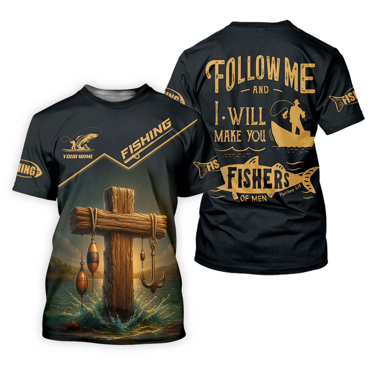Personalized Follow Me And I Will Make You Fishers of Men Shirt, Matthew 4:19 Fishing Gear, Custom Name