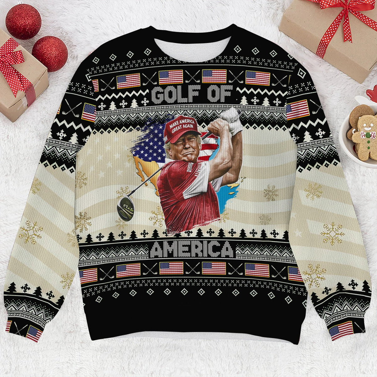 Trump Golf Of America Christmas Golf Shirt Christmas Ugly Sweater, Golf Ugly Christmas Sweater