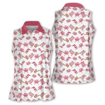 Cowgirl Sleeveless Womens Golf Shirts, Women's White Golf Shirt, Womens Golf Polo Shirt Womens Golf Tops