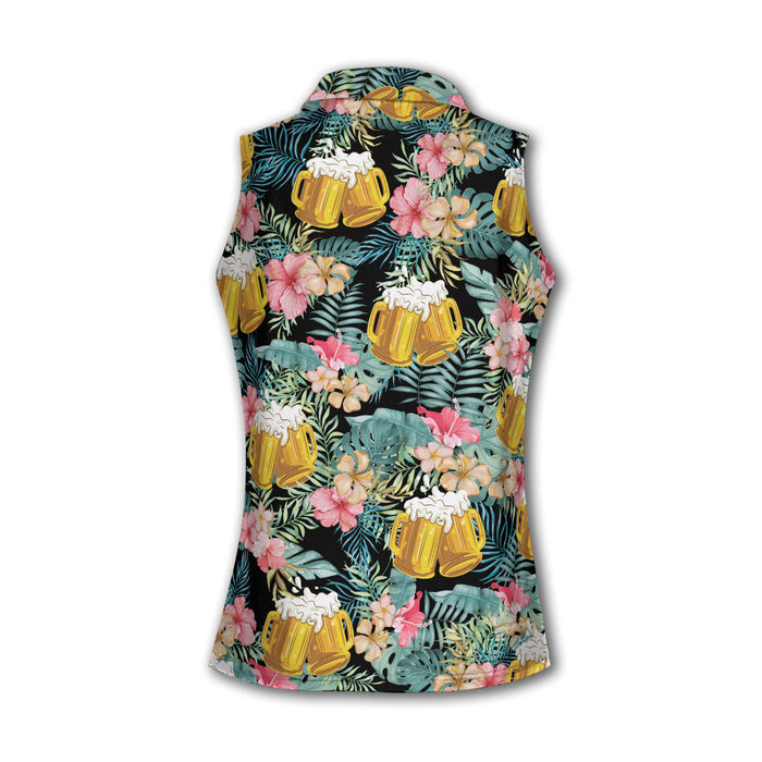 Beer Tropical Womens Golf Polo Shirt Hawaiian Polo Golf Shirts, Gifts For Beer Lovers, Tropical Golf Shirts