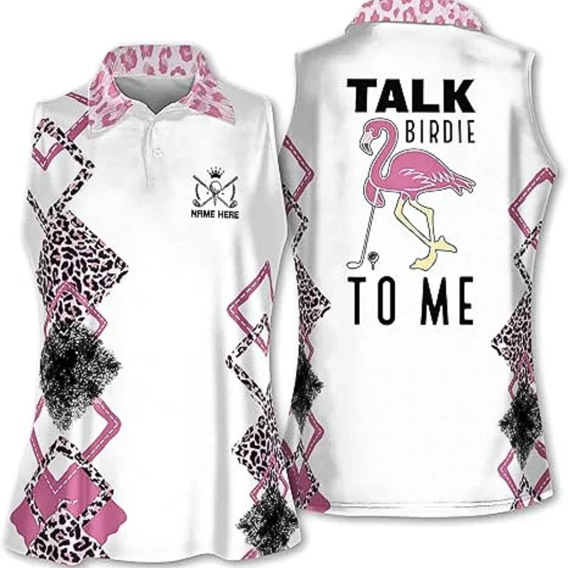 Talk Birdie To Me Sleeveless Womens Golf Shirts, Flamingo Funny Golf Shirts For Ladies, Womens Golf Tops