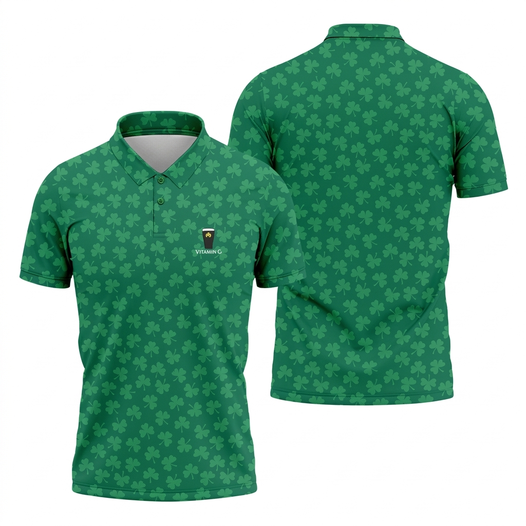 Vitamin G Shamrock Pattern Golf And Beer Green Golf Shirt, St Patrick's Day Golf Shirt, Polo ShirtFor Men