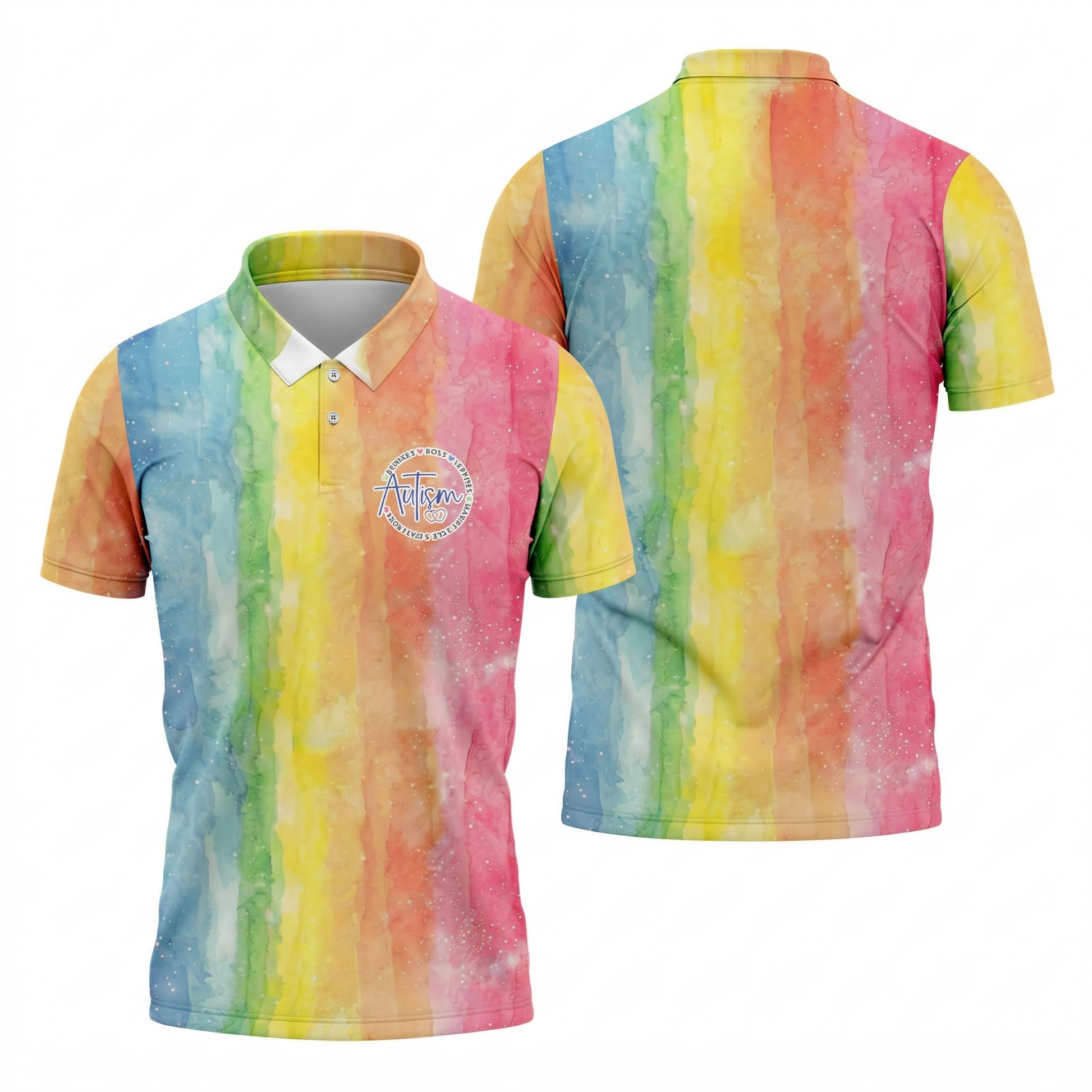 Autism Awareness Watercolor Rainbow Men's Golf Shirt, Polo ShirtFor Men, Golf Shirts For Men