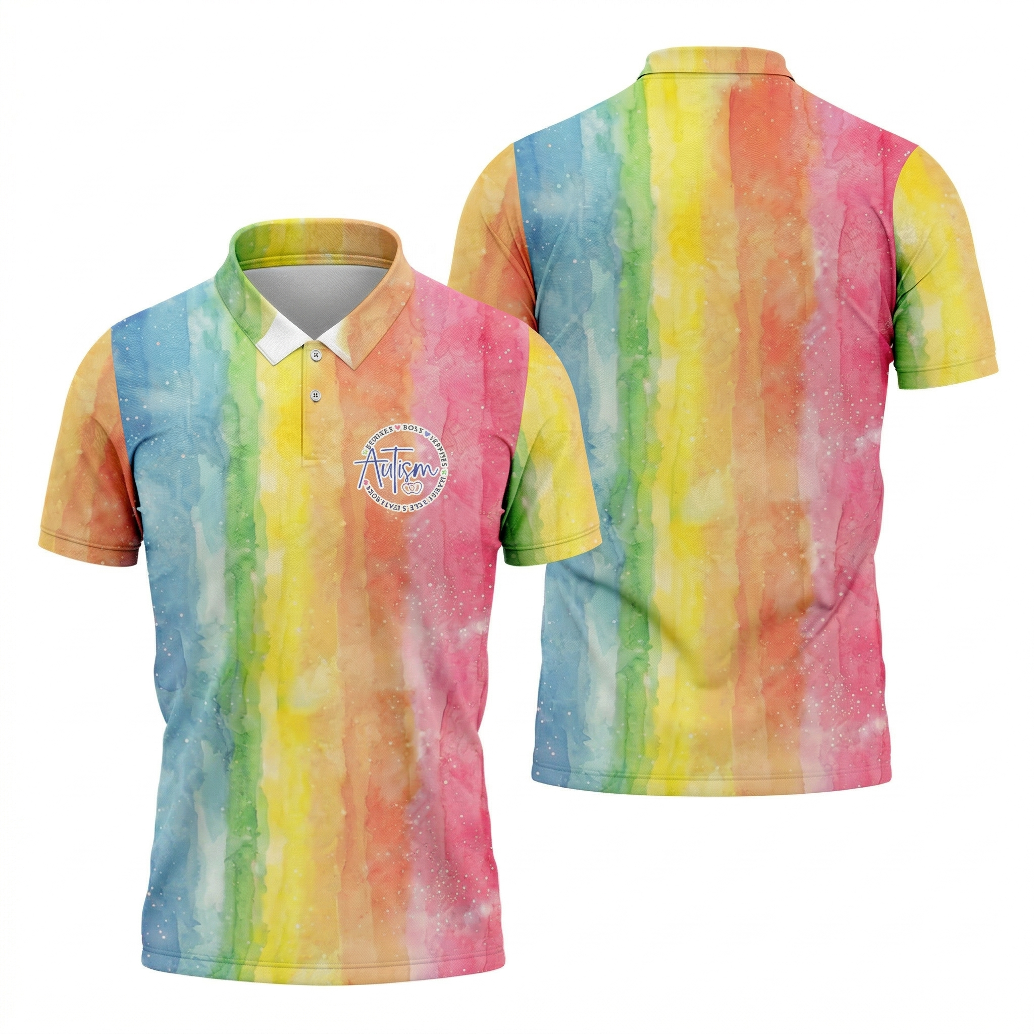 Autism Awareness Watercolor Rainbow Men's Golf Shirt, Polo ShirtFor Men, Golf Shirts For Men