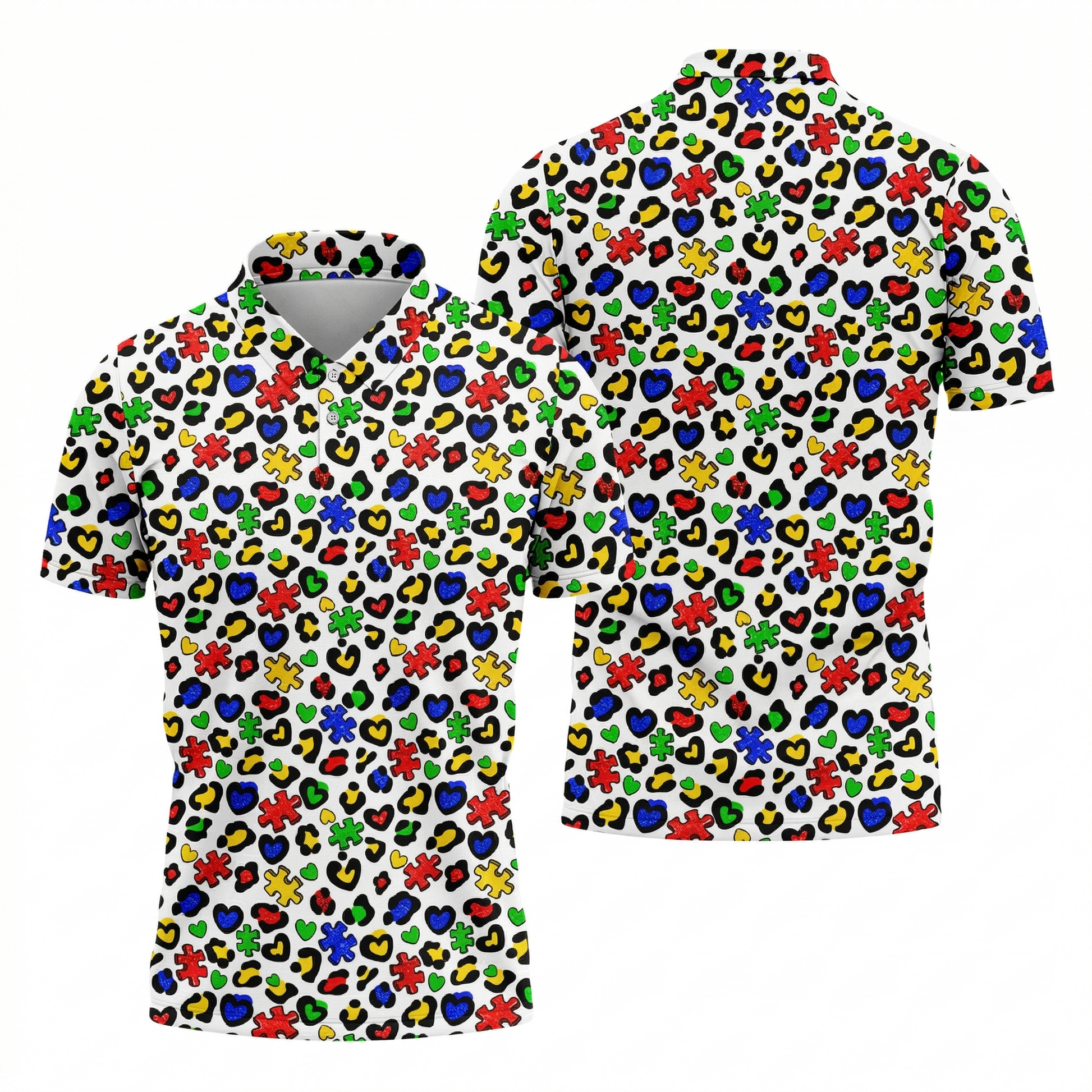 Autism Awareness Color Leopard Pattern White Golf Shirt, Golf Tops For Men, Polo ShirtFor Men, Golf Shirts For Men