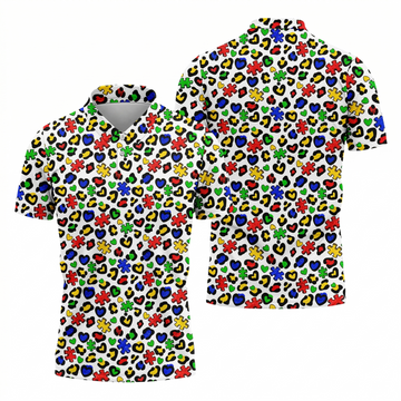 Autism Awareness Color Leopard Pattern White Golf Shirt, Golf Tops For Men, Polo ShirtFor Men, Golf Shirts For Men
