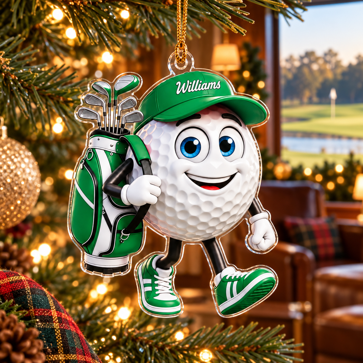 Custom Name Green Walking Golf Ball Acrylic Ornament, Christmas Ornaments, Golf Gifts