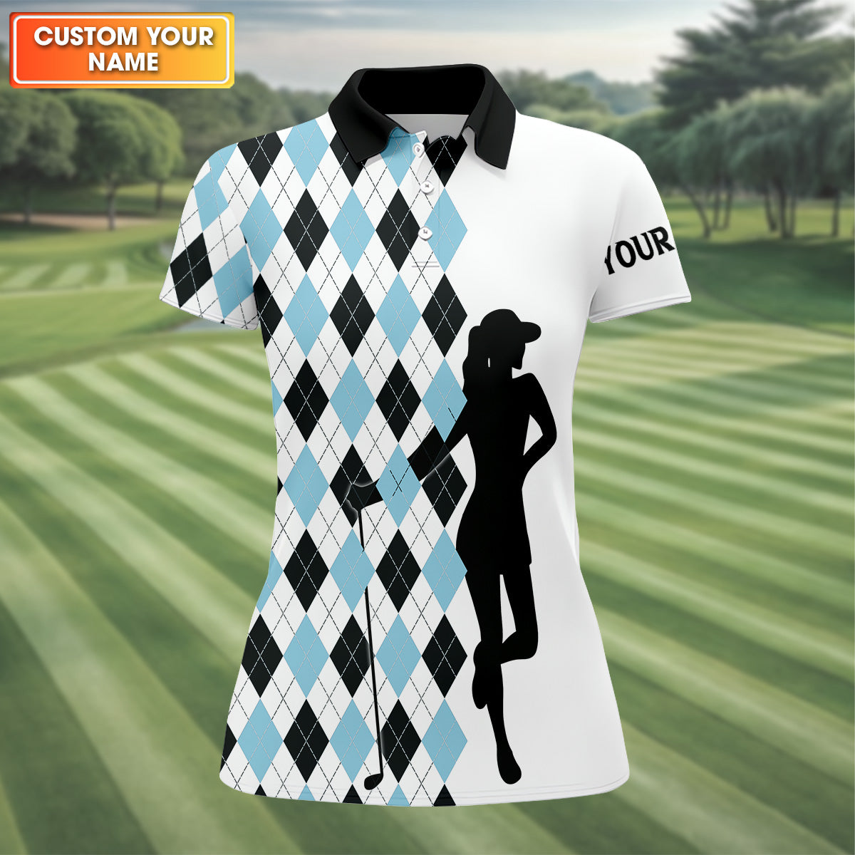 I Was One Under Today Light Blue Black Argyle Fun Womens Golf Shirts, Ladies Golf Tops, Unique Gift For Golfer