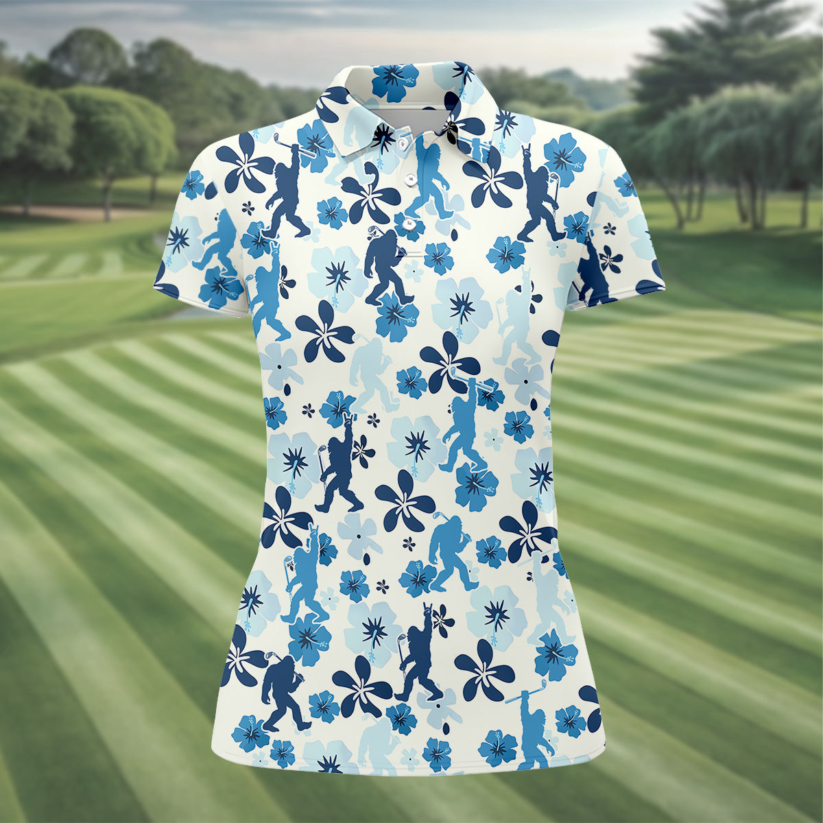 Bigfoot Golf Shirt, Women Floral Shirt, Golf Shirt For Women, Women's Polo Shirt