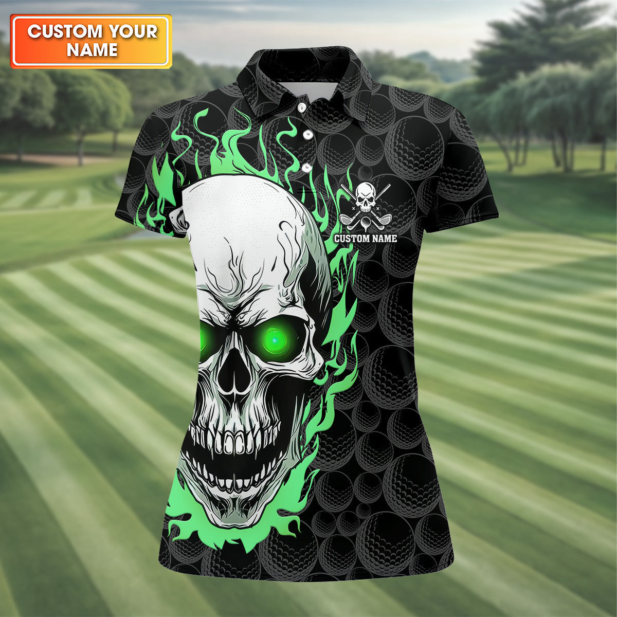 Skull Neon Golf Team Shirt, Custom Golf Polos, Womens Golf Tops, Ladies Golf Polos, Cool Golf Gift