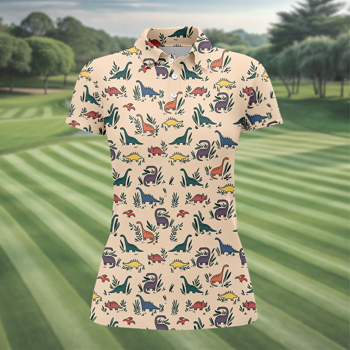 Dinosaur Polo ShirtSeamless Pattern Womens Golf Shirts, Ladies Golf Shirts, Golfing Apparel