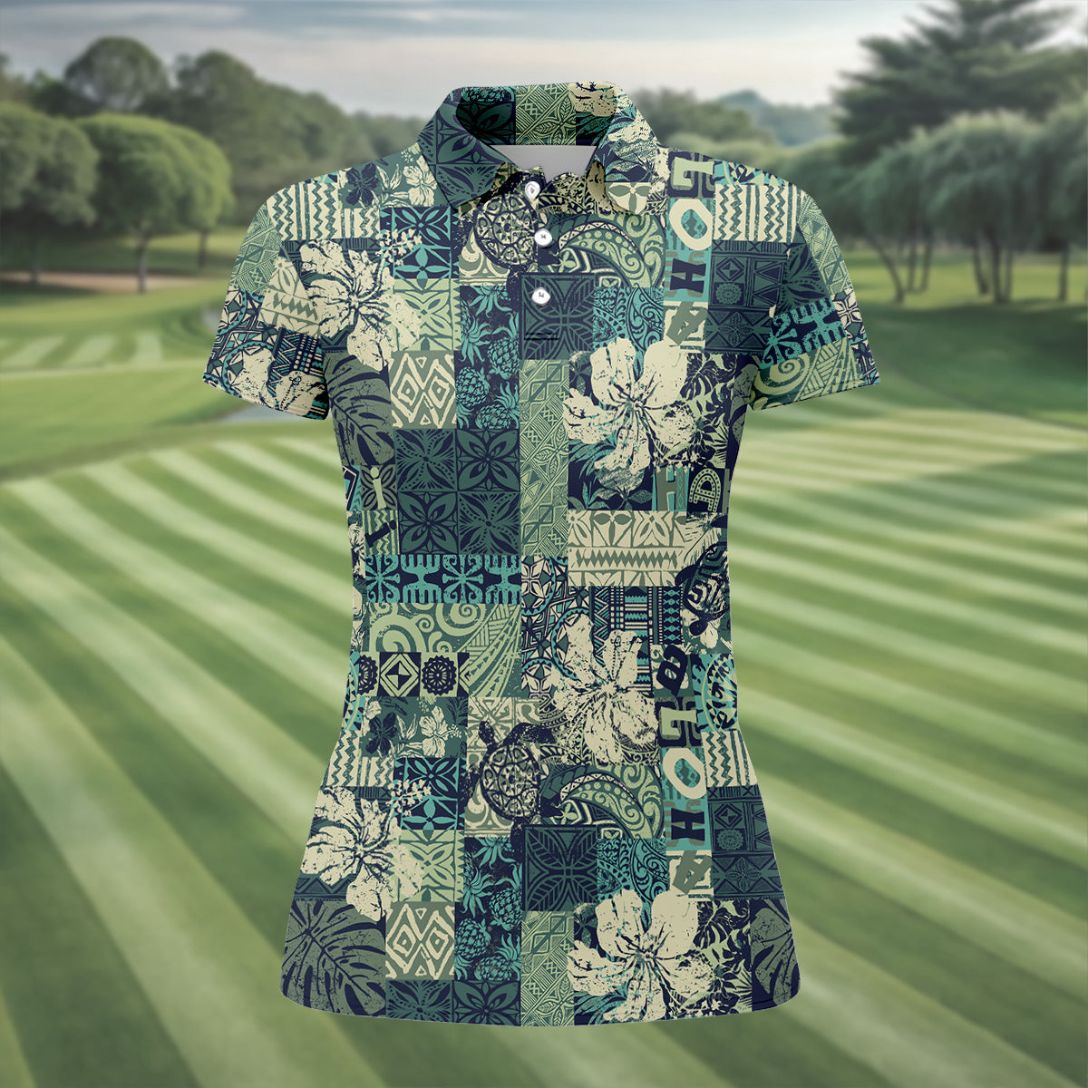 Tribal Aztec Tropical Golf Shirt, Hawaiian Golf Shirts, Ladies Sleeveless Polo, Women's Polo Shirt