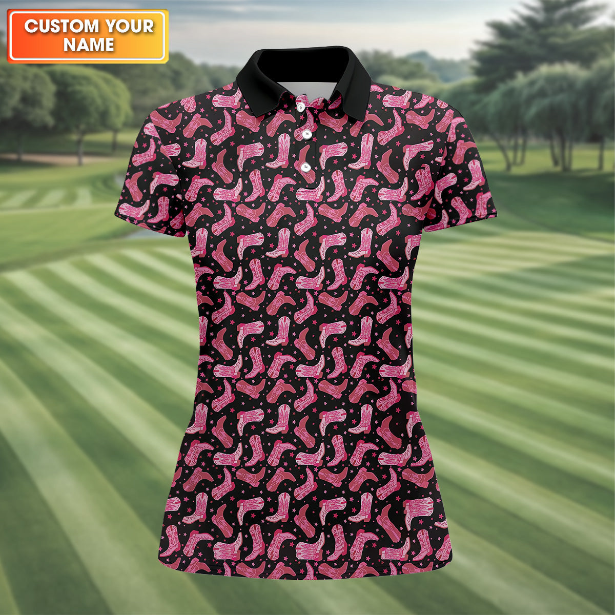 Pink Cowboy Boots Womens Golf Polo ShirtGolfing Apparel, Womens Golf Gifts