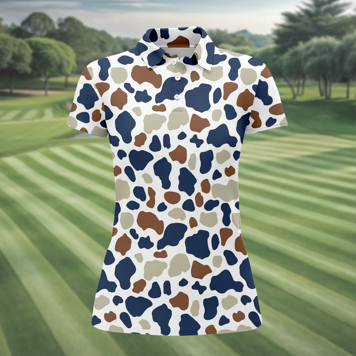 Cow Print Pattern Golf Polo ShirtFun Women's Golf Shirts, Ladies Golf Polos, Golfing Apparel