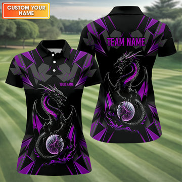 Black And Purple Dragon Golf Team Shirt, Womens Golf Tops, Ladies Golf Shirts, Golfing Apparel