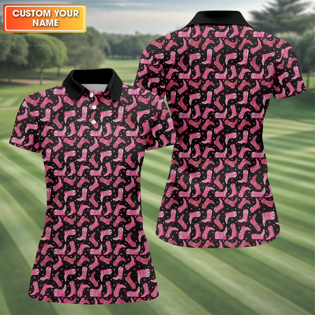 Pink Cowboy Boots Womens Golf Polo ShirtGolfing Apparel, Womens Golf Gifts