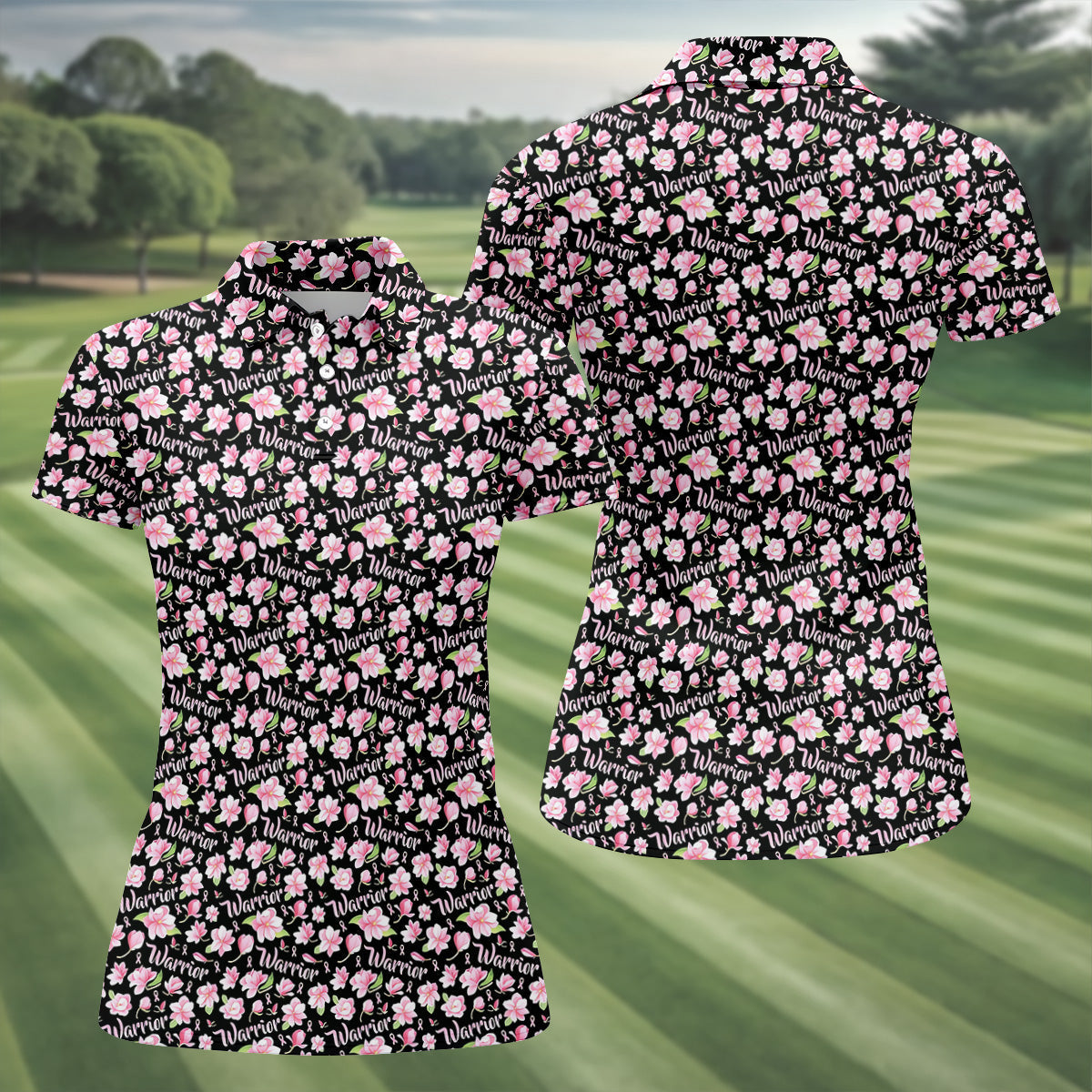Warrior Pink Ribbons Floral Breast Cancer Golf Shirt, Ladies Golf Shirts, Women's Polo Shirt