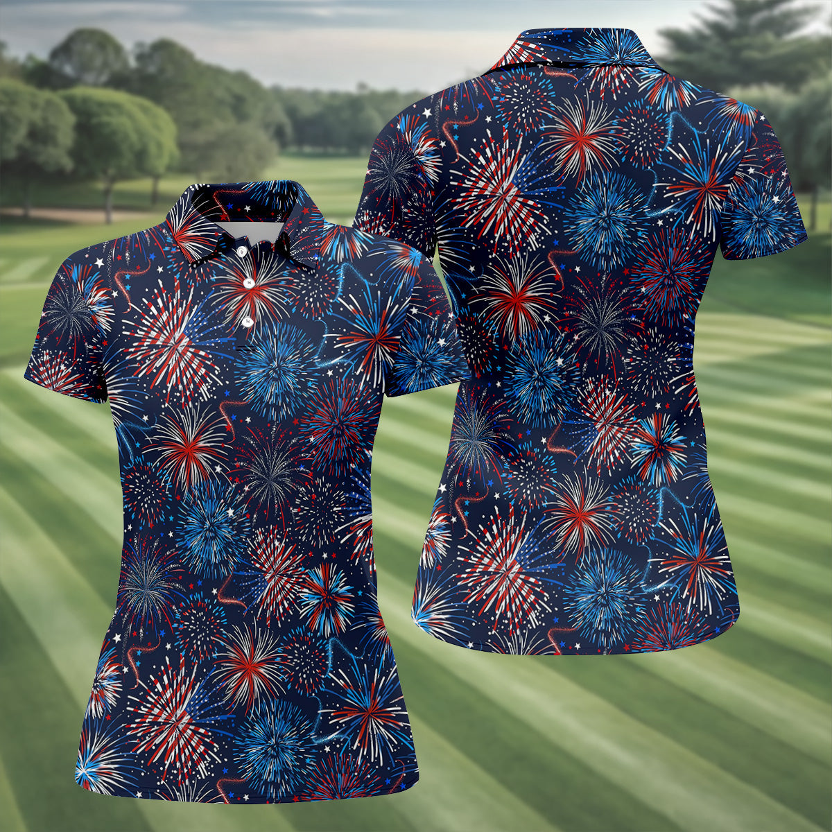 American Flag Ladies Patriotic Golf Shirts, Sleeveless Women's Golf Shirts, Ladies Golf Shirts