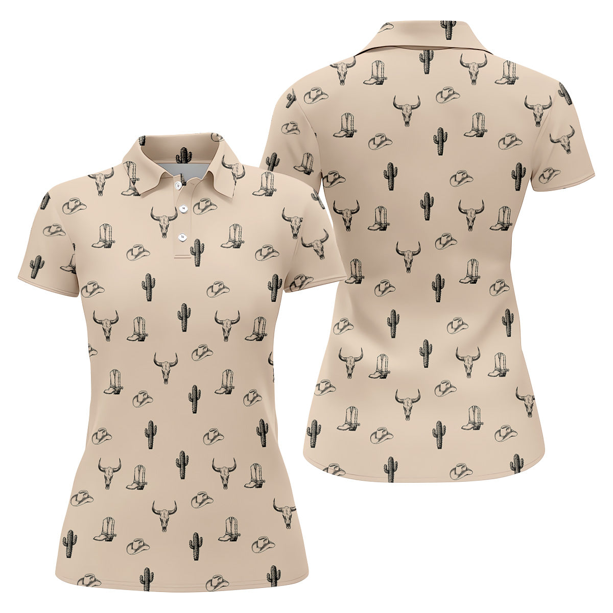 Wild West Cactus Light Brown Western Golf Shirts Women, Unique Gift For Golfer, Ladies Golf Shirts