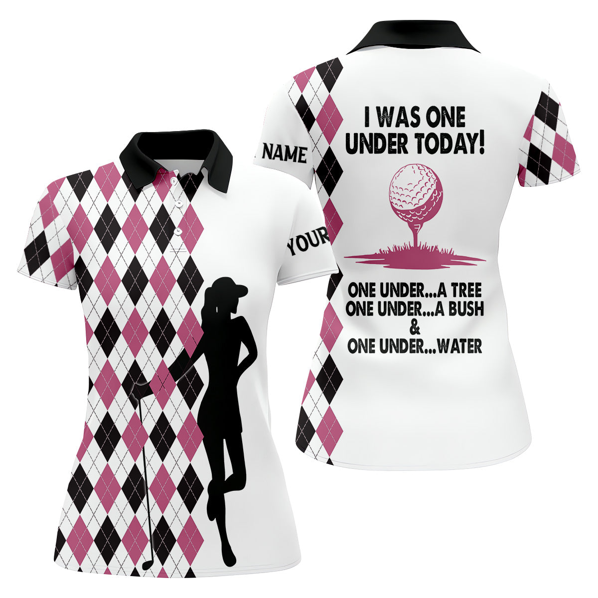 I Was One Under Today Pink Black Argyle Fun Womens Golf Shirts, Ladies Golf Tops, Unique Gift For Golfer