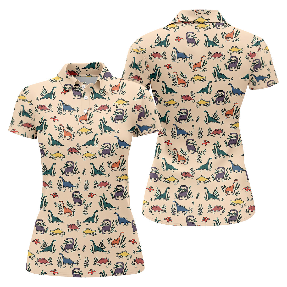 Dinosaur Polo ShirtSeamless Pattern Womens Golf Shirts, Ladies Golf Shirts, Golfing Apparel