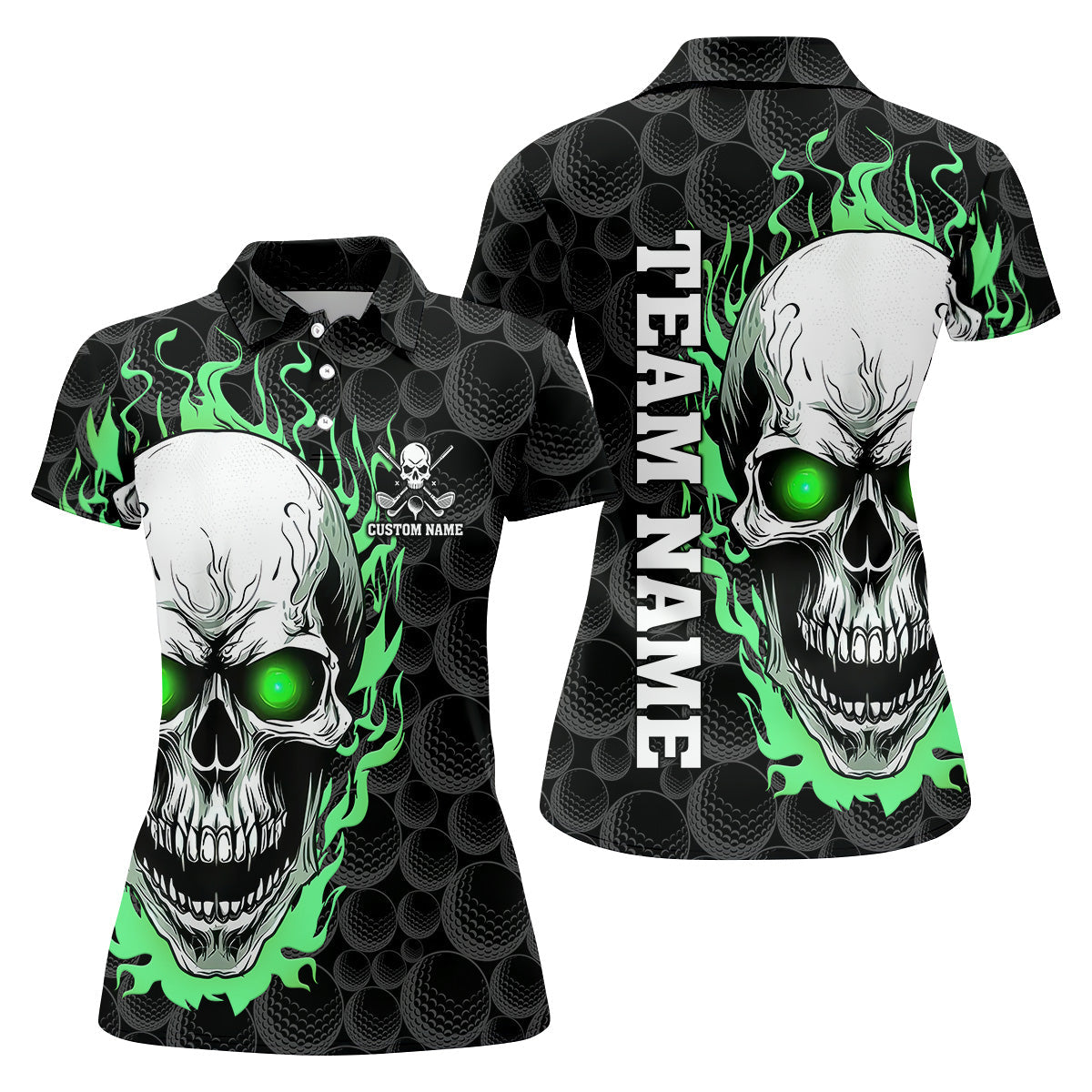 Skull Neon Golf Team Shirt, Custom Golf Polos, Womens Golf Tops, Ladies Golf Polos, Cool Golf Gift