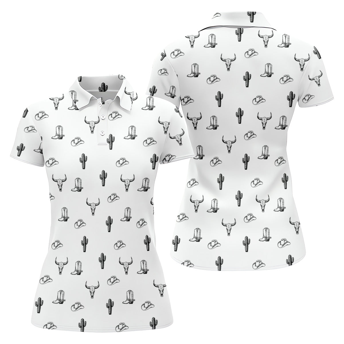 Wild West Cactus White Western Golf Shirts Women, Unique Gift For Golfer, Ladies Golf Shirts