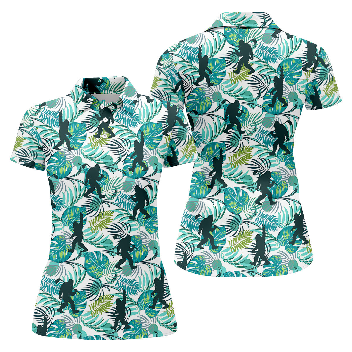 Tropical Green Bigfoot Golf Shirt, Golf Shirt For Women, Ladies Sleeveless Polo, Ladies Golf Shirts