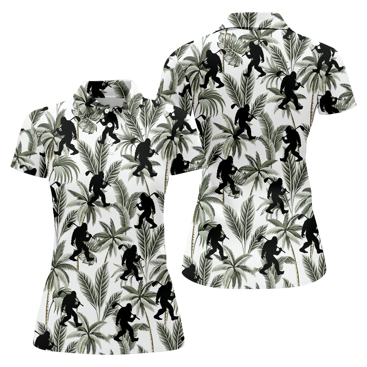 Funny Bigfoot Tropical Palm Leaves Golf Shirt For Women, Ladies Sleeveless Polo, Ladies Golf Shirts