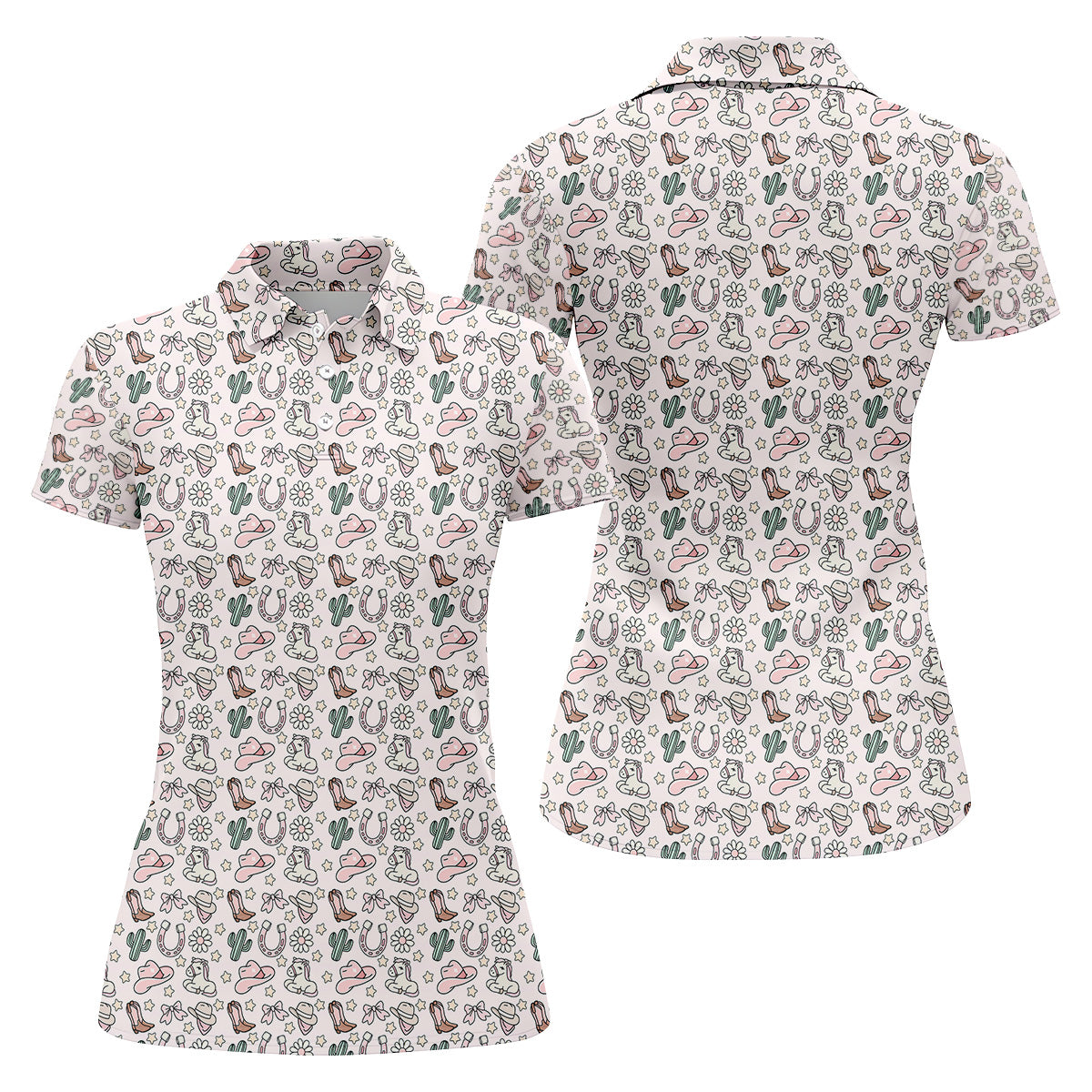 Western Cowgirl Seamless Pattern Pink Golf Shirt, Coquette Pattern Golf Shirt For Women, Ladies Golf Polos
