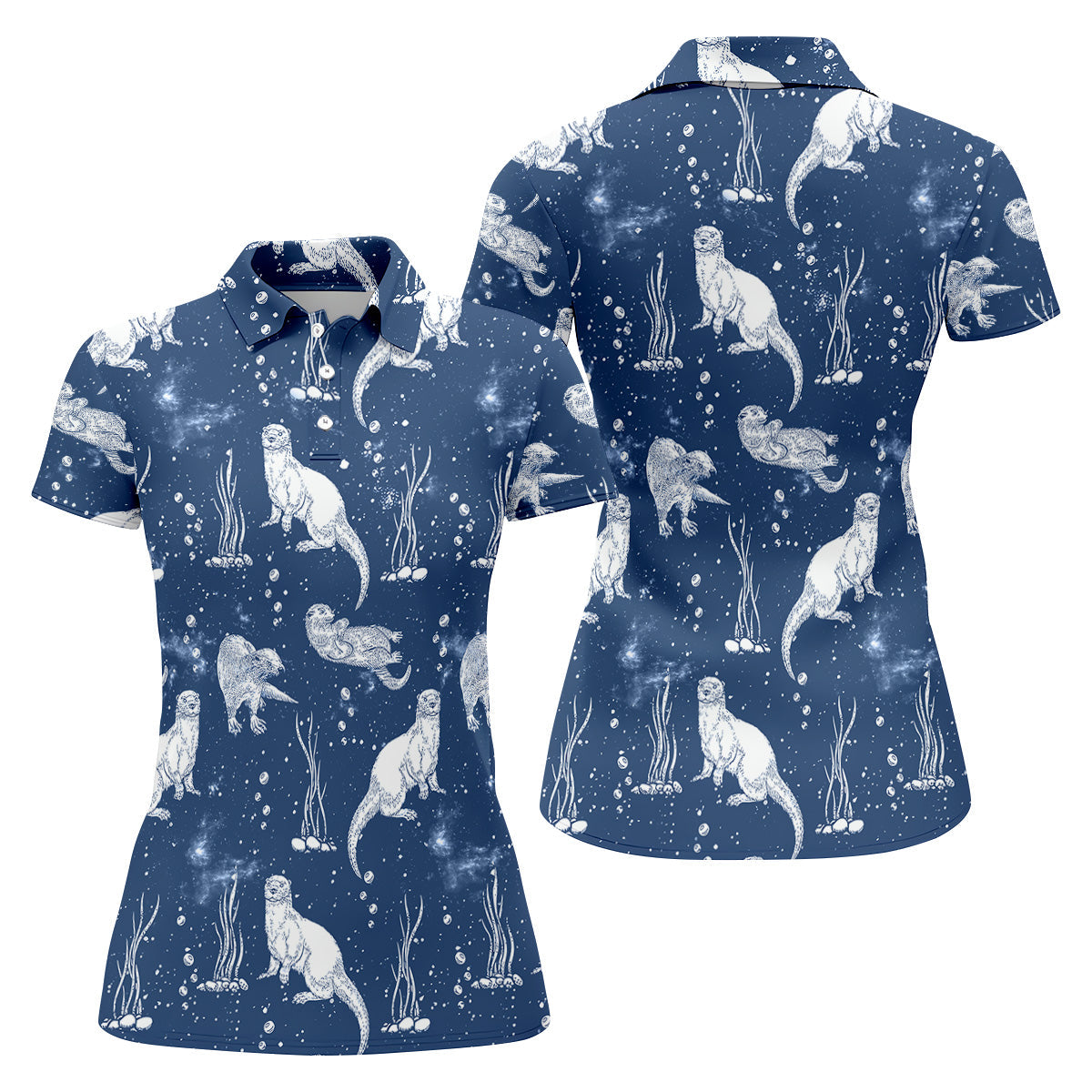Adorable Otter Ocean Vibe Tropical Golf Shirts, Fun Women's Golf Shirts, Gift For Animal Lovers
