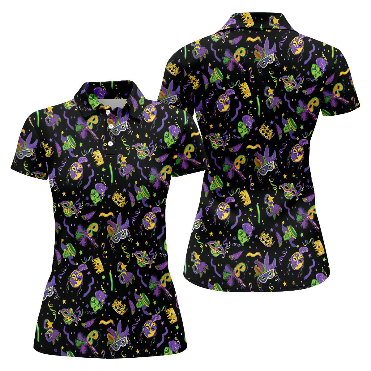 Mardi Gras Golf Sleeveless Polo ShirtWomens, Mardi Gras Black Golf Shirt, Ladies Golf Shirt