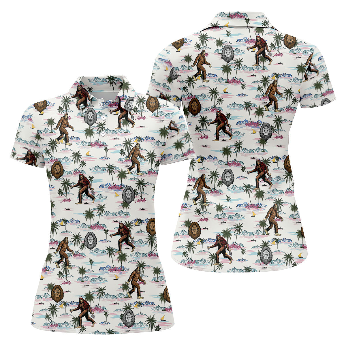 Funny Sasquatch Tropical Golf Shirts, Ladies Golf Shirts, Golfing Apparel, Women's Polo Shirt