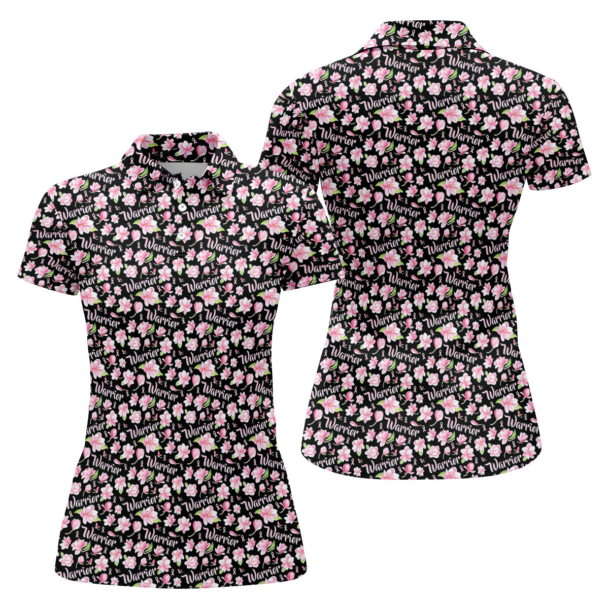 Warrior Pink Ribbons Floral Breast Cancer Golf Shirt, Ladies Golf Shirts, Women's Polo Shirt