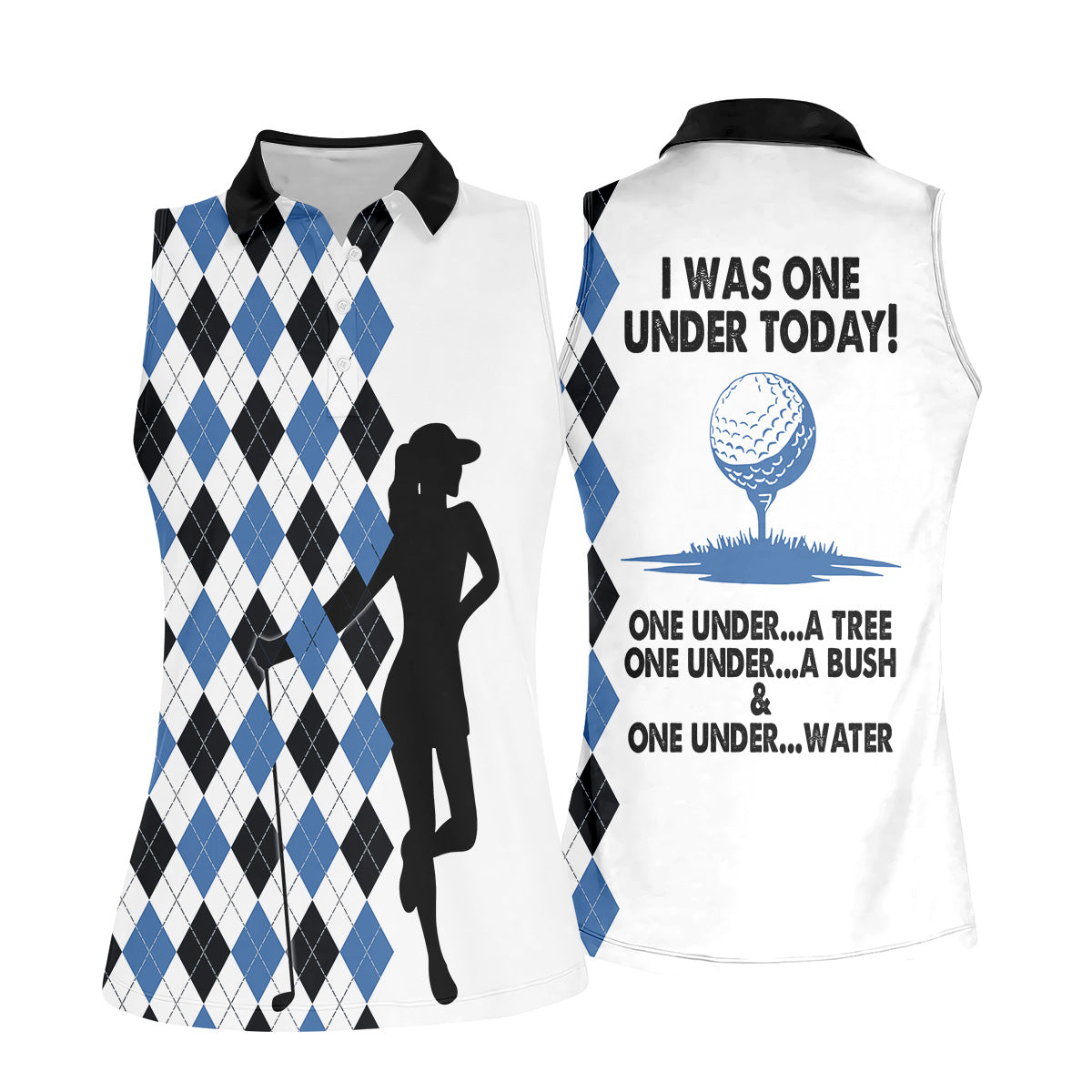 I Was One Under Today Blue Black Argyle Fun Womens Golf Shirts, Ladies Golf Tops, Unique Gift For Golfer