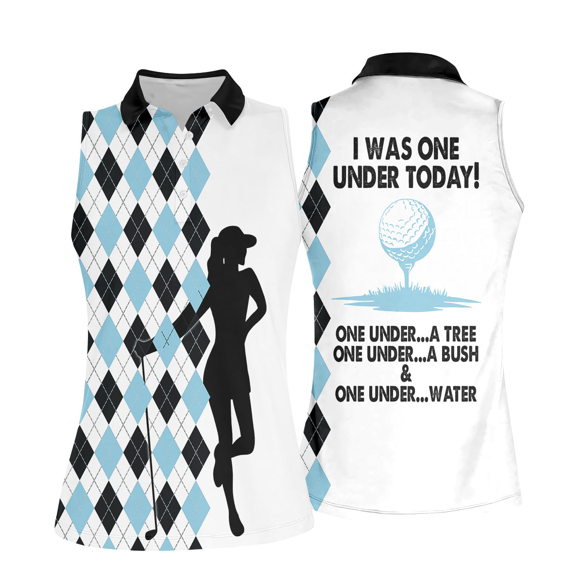 I Was One Under Today Light Blue Black Argyle Fun Womens Golf Shirts, Ladies Golf Tops, Unique Gift For Golfer