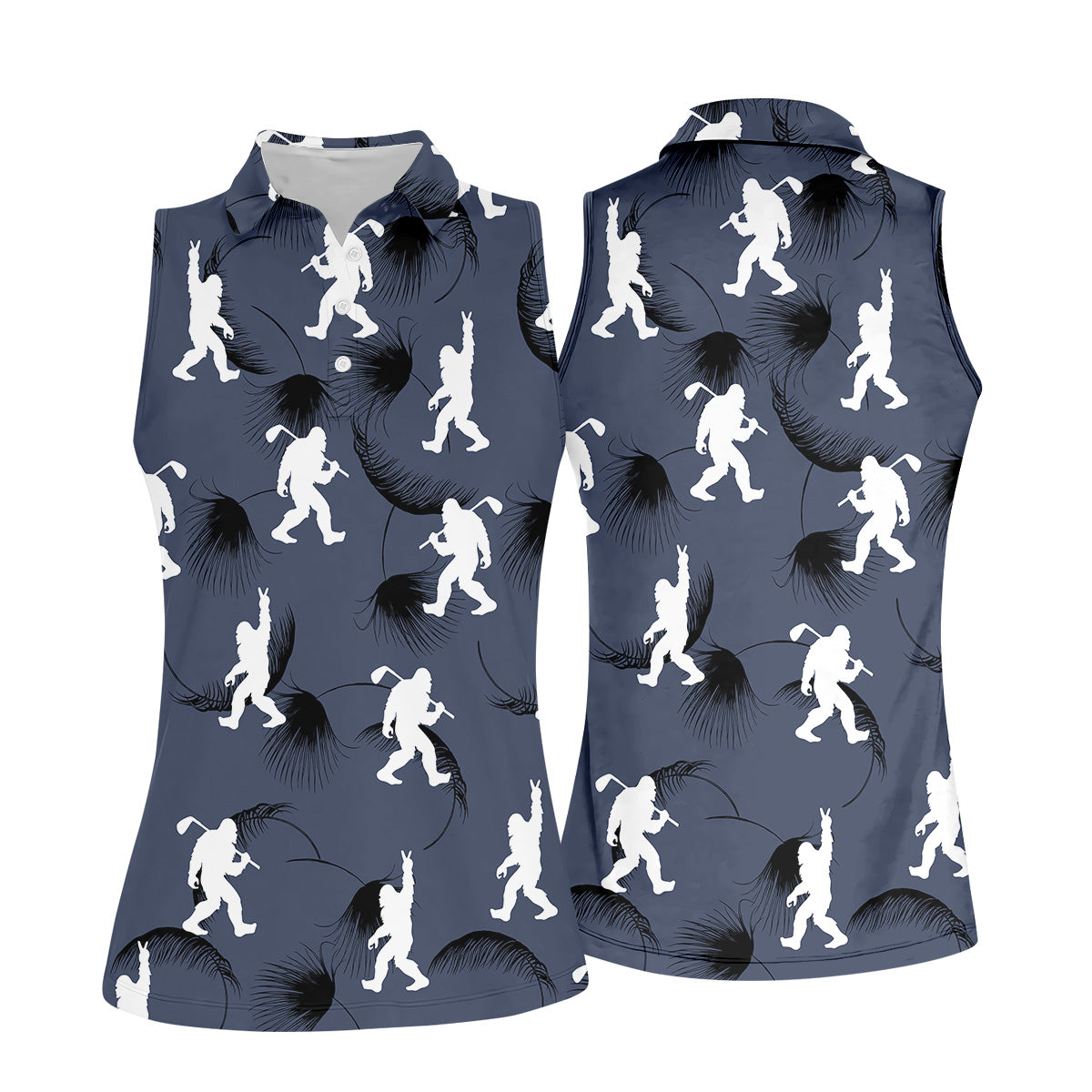Funny Navy Bigfoot Golf Shirt, Golf Shirt For Women, Ladies Sleeveless Polo, Ladies Golf Shirts