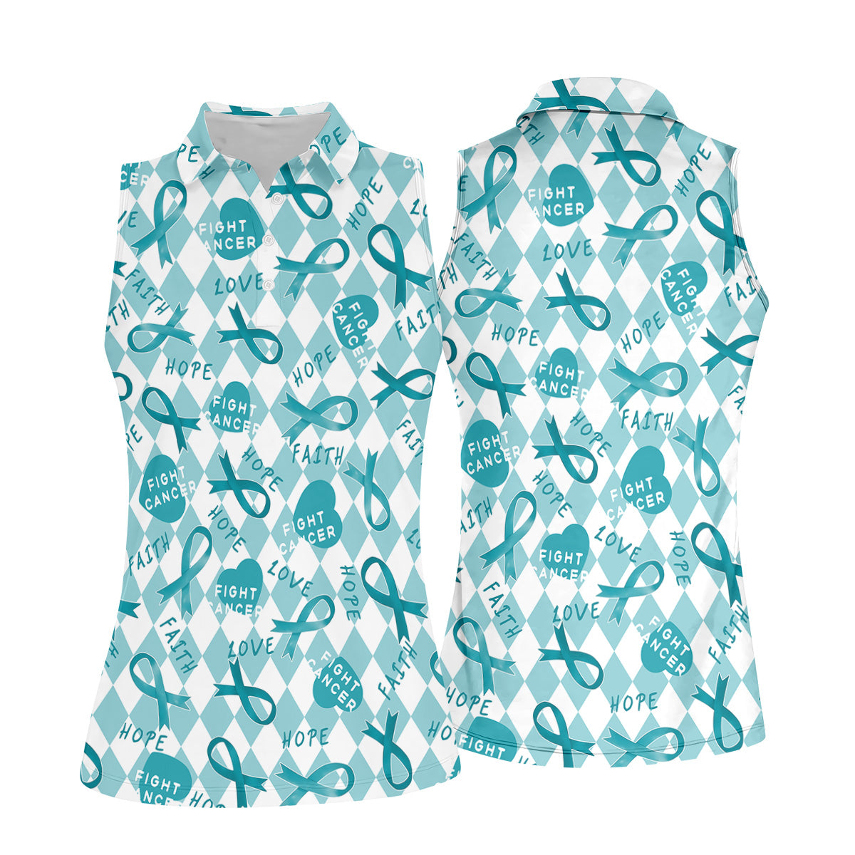 Ovarian Cancer Survivor Teal Ribbon Womens Golf Shirts, Ladies Golf Polos, Golfing Apparel