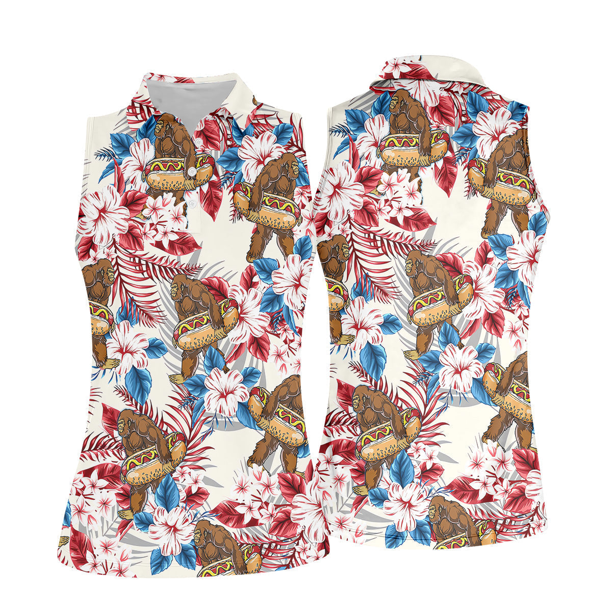 Bigfoot Hawaiian Shirts, Funny Hotdog Women Golf Top, Ladies Golf Shirts, Golfing Apparel