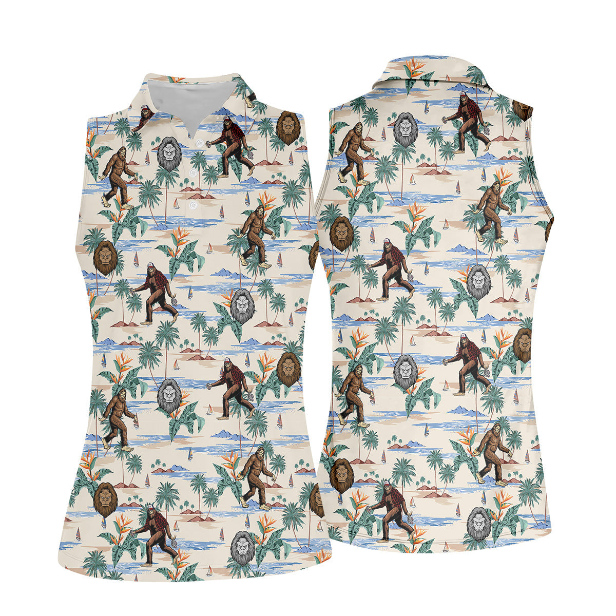 Funny Sasquatch Tropical Golf Shirts, Funny Golf Shirts Women, Ladies Golf Shirts, Golfing Apparel