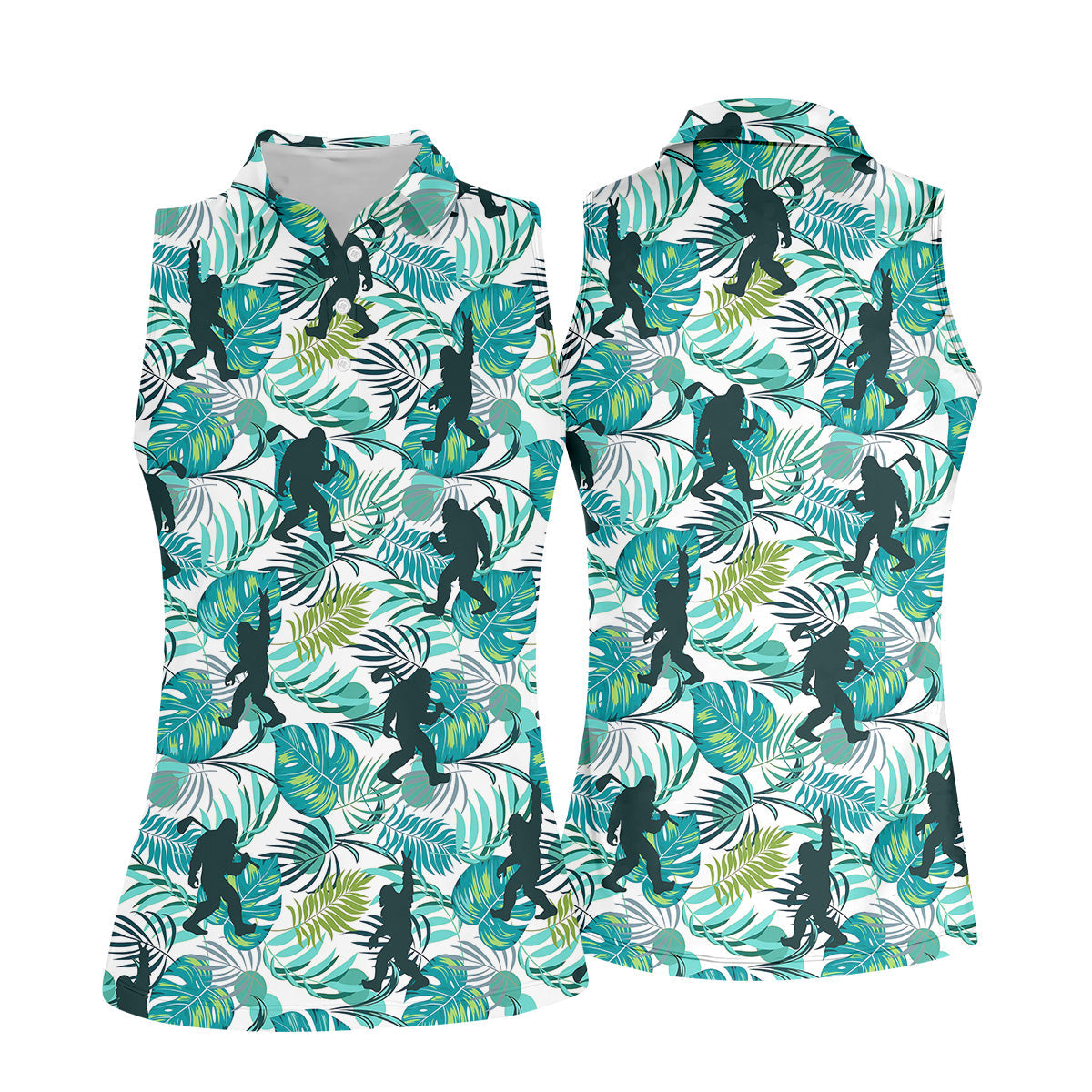 Tropical Green Bigfoot Golf Shirt, Golf Shirt For Women, Ladies Sleeveless Polo, Ladies Golf Shirts