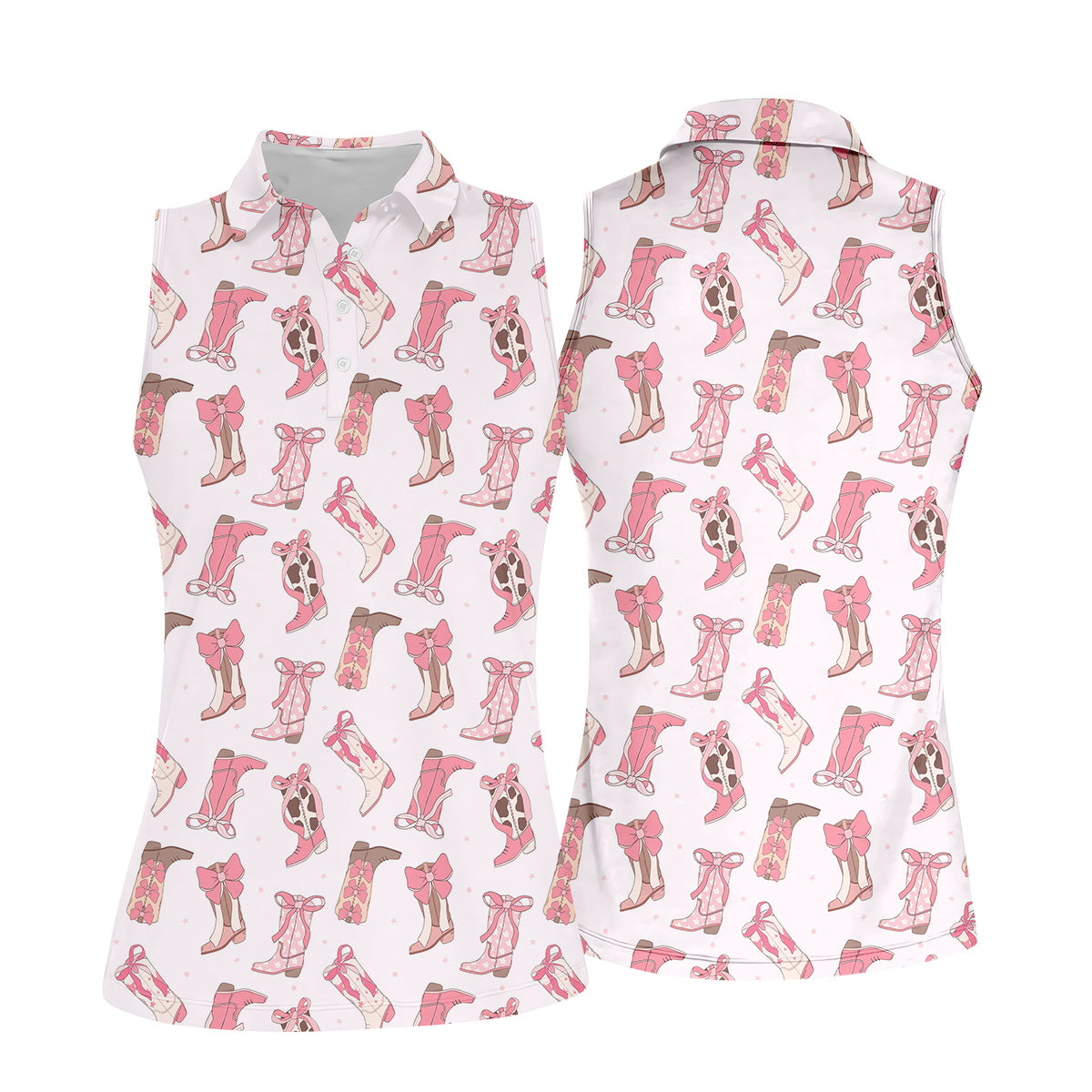 Coquette Bow Cowgirl Boots Womens Golf Shirts, Ladies Golf Shirts, Golfing Apparel