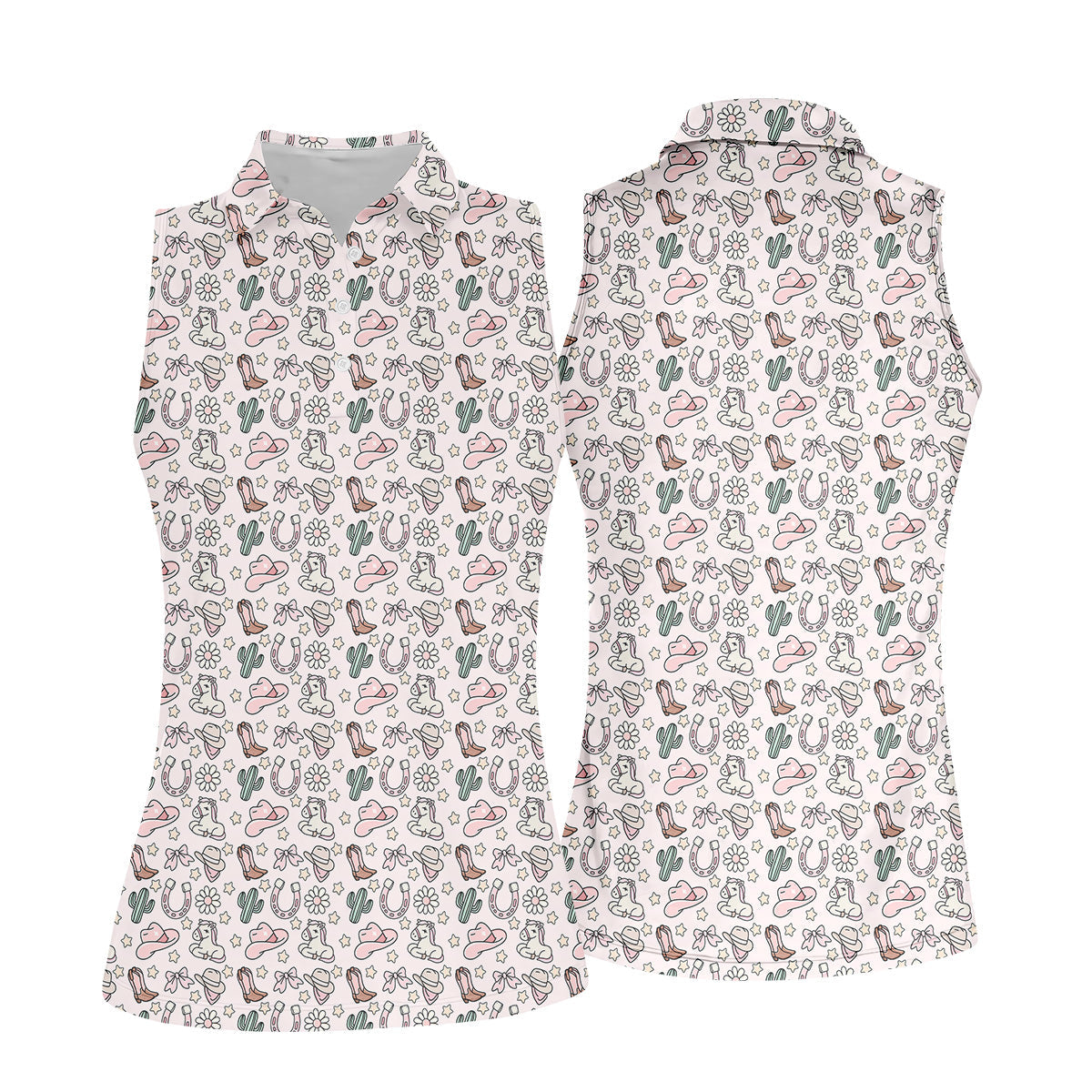 Western Cowgirl Seamless Pattern Pink Golf Shirt, Coquette Pattern Golf Shirt For Women, Ladies Golf Polos