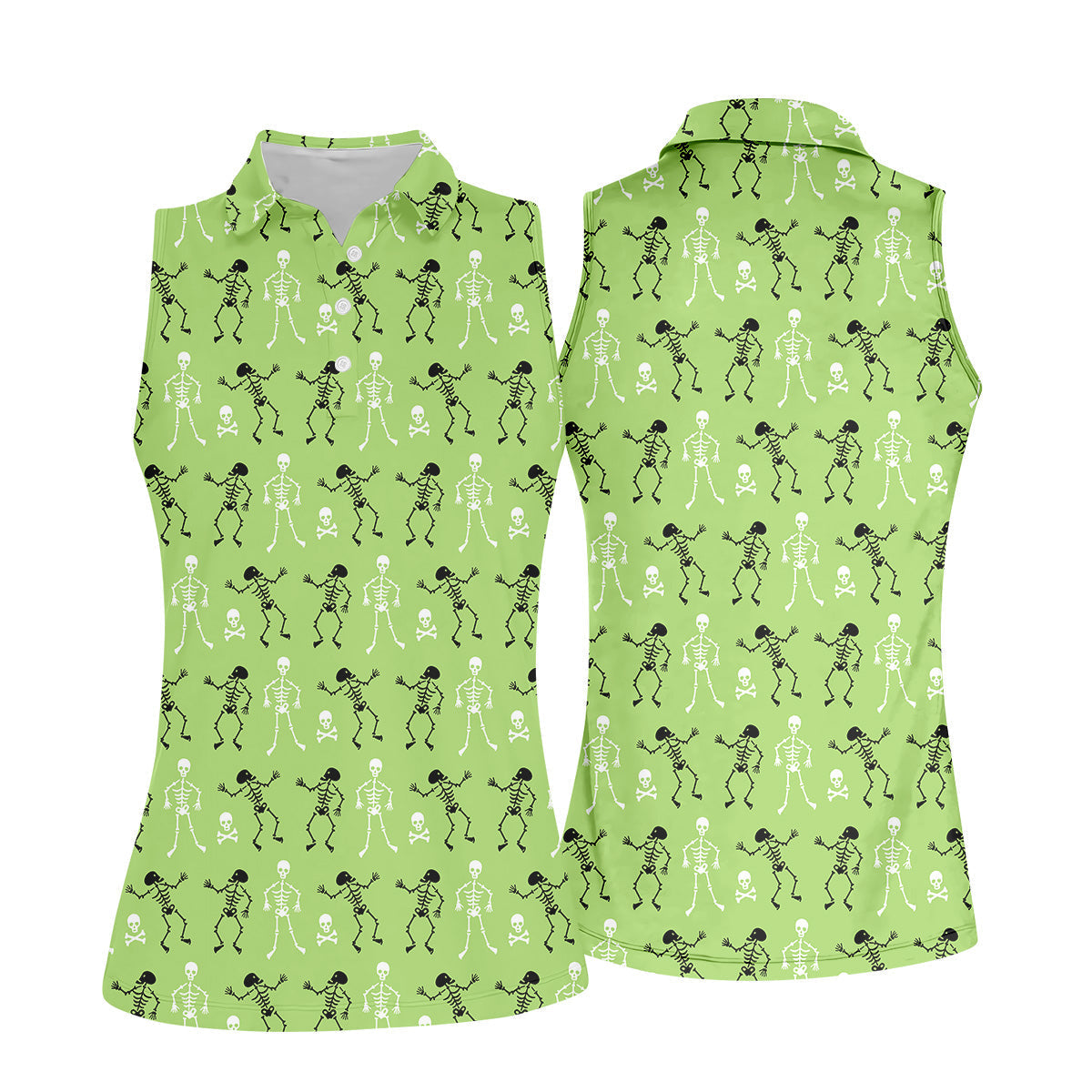 Funny Skeleton Shirt, Halloween Polo Shirt Green Golf Polo, Womens Sleeveless Polo, Ladies Golf Shirts