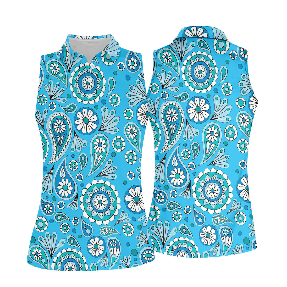Blue Paisley Seamless Pattern Women Golf Top, Golf Shirt For Women, Ladies Golf Polos