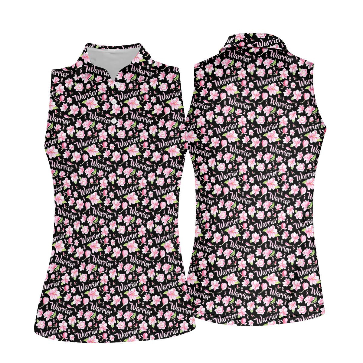 Warrior Pink Ribbons Floral Breast Cancer Golf Shirt, Ladies Golf Shirts, Women's Polo Shirt